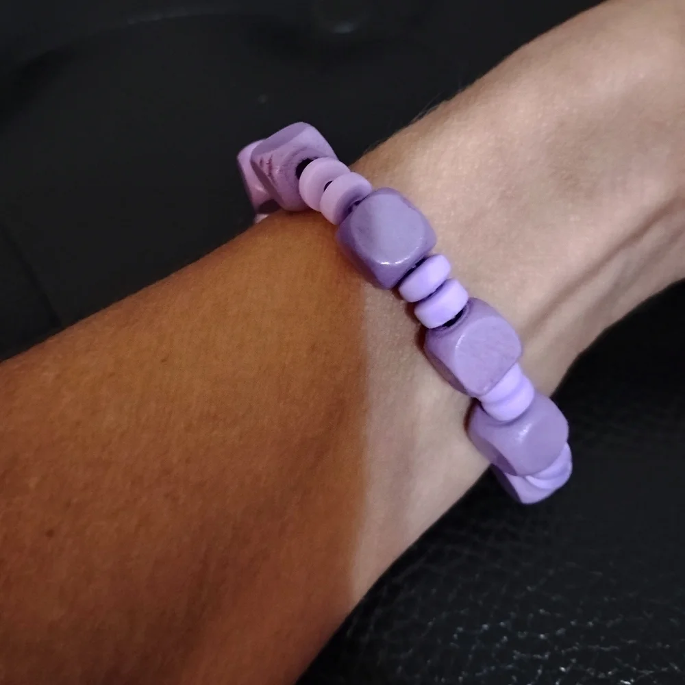 Purple Beaded Wooden & Polymer Clay Kids Bracelet Elastic String